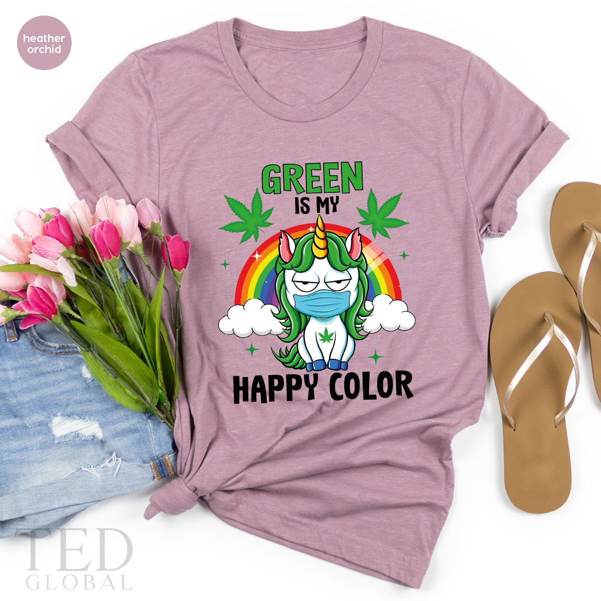 Masked Unicorn Shirt, Green Is My Happy Color T Shirt, Marijuana T Shirt, Cannabis Shirts, 420 Tee, Weed Lover T-Shirt, Marijuana Gift - Fastdeliverytees.com