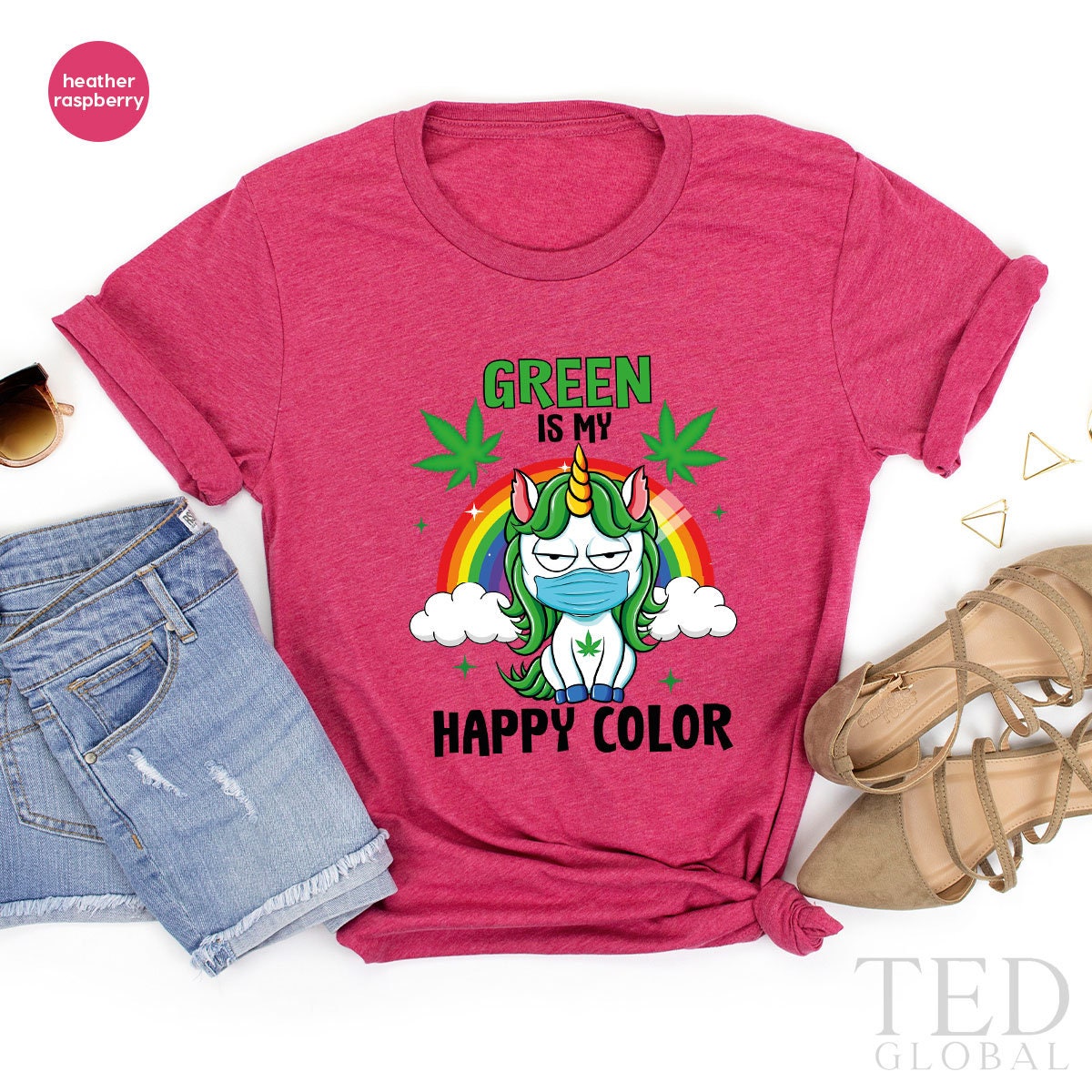 Masked Unicorn Shirt, Green Is My Happy Color T Shirt, Marijuana T Shirt, Cannabis Shirts, 420 Tee, Weed Lover T-Shirt, Marijuana Gift - Fastdeliverytees.com