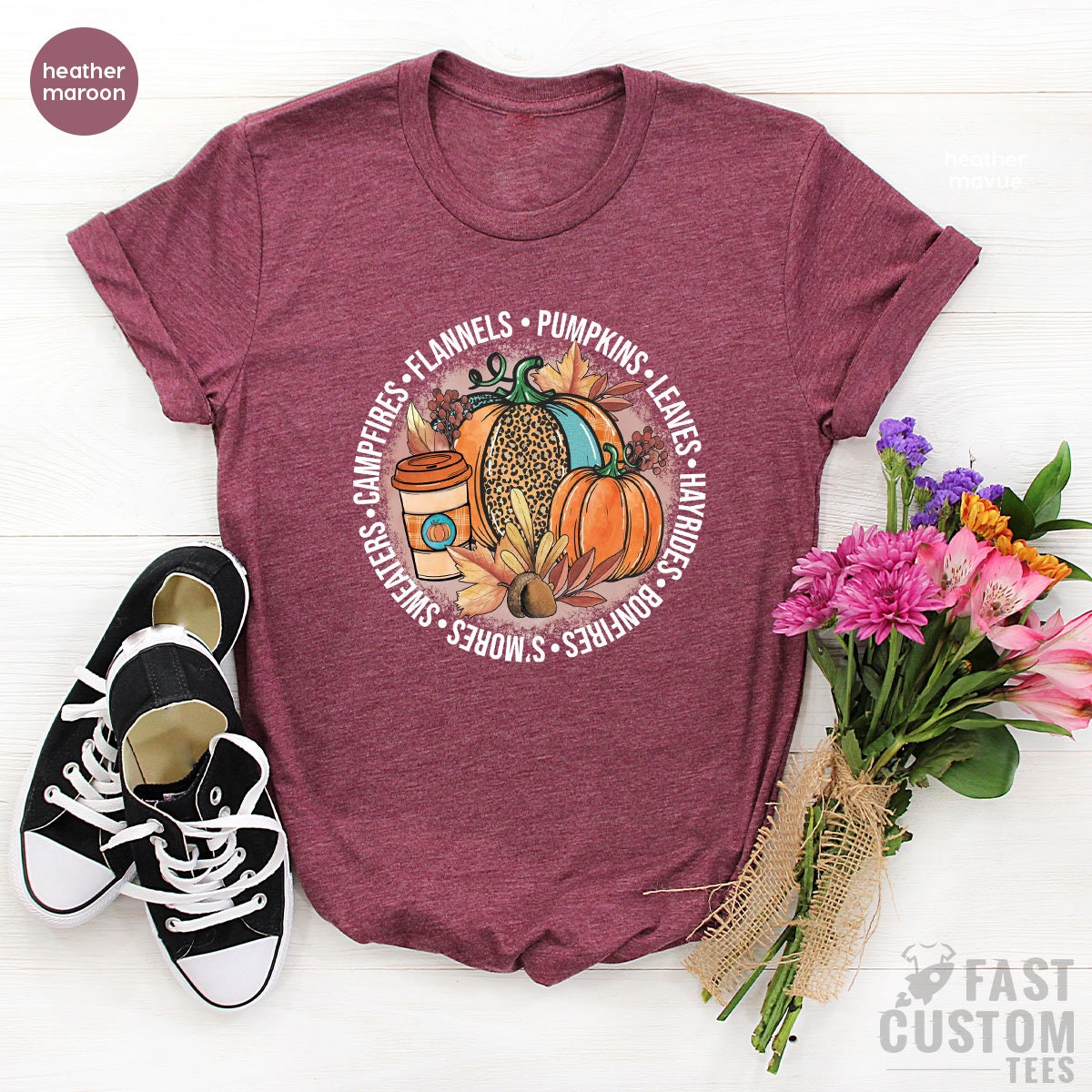 Hay Rides Bon Fires S’mores Sweaters Campfires Flannels Pumpkins Leaves Shirt, Fall T-shirt, Thanksgiving Autumn Shirt, Women Graphic Tee - Fastdeliverytees.com