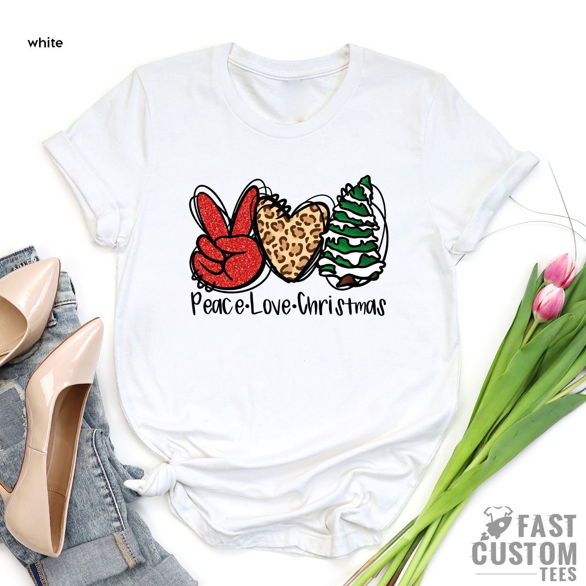 Peace Love Christmas T-Shirt, Merry Noel Shirt, Women Christmas T-shirt, Christmas Gift, Merry Cute Christmas Tee, Family Christmas Shirt - Fastdeliverytees.com
