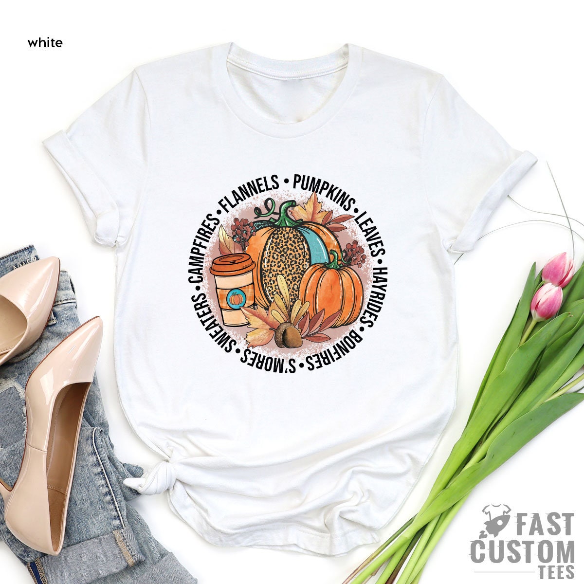 Hay Rides Bon Fires S’mores Sweaters Campfires Flannels Pumpkins Leaves Shirt, Fall T-shirt, Thanksgiving Autumn Shirt, Women Graphic Tee - Fastdeliverytees.com