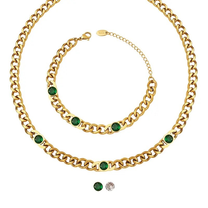Curby Chain Necklace With CZ Stone, 18K Gold, Delicate Necklace, Gift For Her, Modern Necklace, Steel Waterproof Necklace, Unique Jewelry